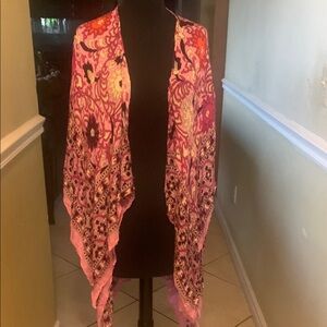 Free People Vibrant Pink Floral Shawl one size